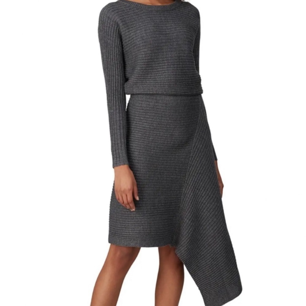 All Saints Eva Metal Asymmetrical Wool Blend Sweater Dress Grey Size